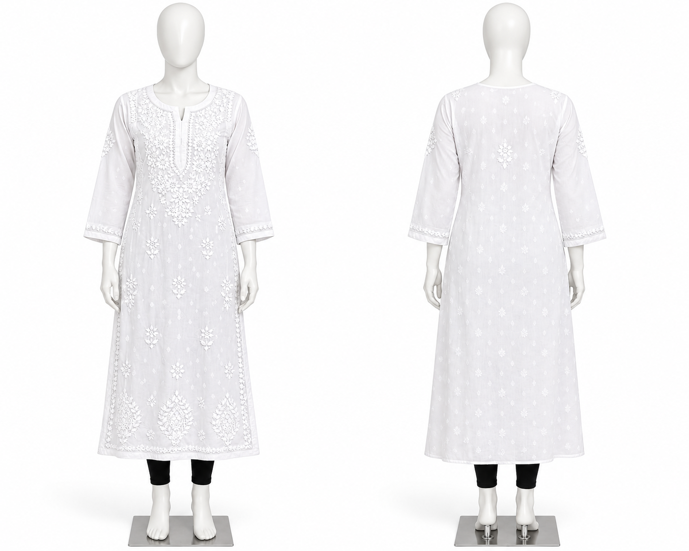 Women’s White Floral Embroidered Straight Kurti