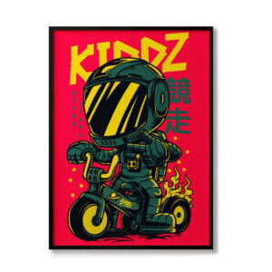 kidaz cyber rider wall art poster | neon biker graphic frame